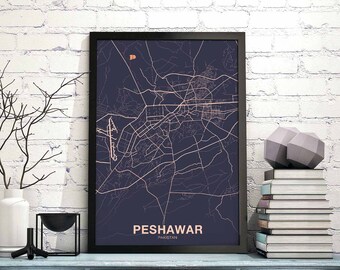 PESHAWAR Pakistan map poster color Hometown City Print Modern Home Decor Office Decoration Wall Art Dorm Bedroom Gift