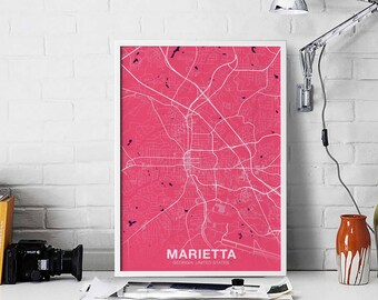 MARIETTA Georgia GA USA map poster color Hometown City Print Modern Home Decor Office Decoration Wall Art Dorm Bedroom Gift