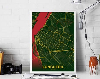 LONGUEUIL Canada map poster color Hometown City Print Modern Home Decor Office Decoration Wall Art Dorm Bedroom Gift