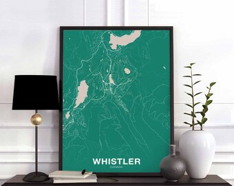 WHISTLER Canada map poster color Hometown City Print Modern Home Decor Office Decoration Wall Art Dorm Bedroom Gift