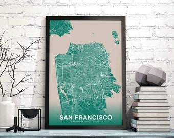 SAN FRANCISCO California CA usa poster color Hometown City Print Modern Home Decor Office Decoration Wall Art Dorm Bedroom Gift