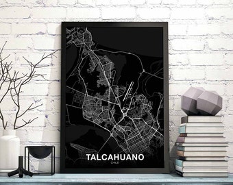 TALCAHUANO Chile map poster black white Hometown City Print Modern Home Decor Office Decoration Wall Art Dorm Bedroom Gift