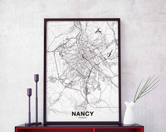 NANCY France map poster black white Hometown City Print Modern Home Decor Office Decoration Wall Art Dorm Bedroom Gift