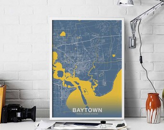 BAYTOWN Texas TX USA poster color Hometown City Print Modern Home Decor Office Decoration Wall Art Dorm Bedroom Gift