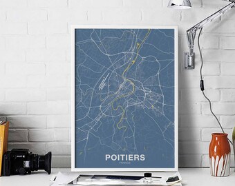 POITIERS France map poster colors Hometown City Print Modern Home Decor Office Decoration Wall Art Dorm Bedroom Gift