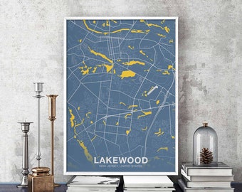 LAKEWOOD New Jersey NJ USA poster color Hometown City Print Modern Home Decor Office Decoration Wall Art Dorm Bedroom Gift