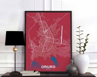 ORURO Bolivia map poster color Hometown City Print Modern Home Decor Office Decoration Wall Art Dorm Bedroom Gift