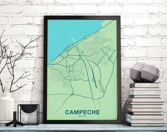 CAMPECHE Mexico map poster color Hometown City Print Modern Home Decor Office Decoration Wall Art Dorm Bedroom Gift