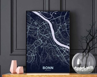 BONN Germany map poster color Hometown City Print Modern Home Decor Office Decoration Wall Art Dorm Bedroom Gift