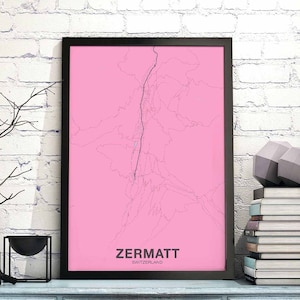 ZERMATT Switzerland Schweiz Suisse map poster color Hometown City Print Modern Home Decor Office Decoration Wall Art Dorm Bedroom Gift