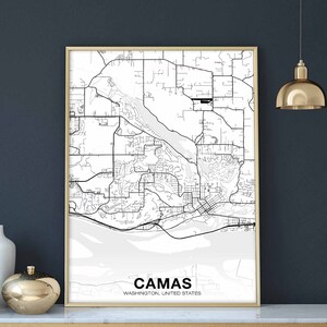 CAMAS Washington WA USA carte affiche noir blanc ville natale ville impression moderne décor à la maison bureau décoration mur art dortoir chambre cadeau