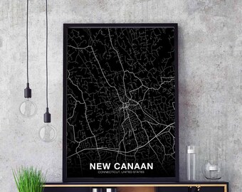 NEW CANAAN Connecticut CT usa map poster black white Hometown City Print Modern Home Decor Office Decoration Wall Art Dorm Bedroom Gift