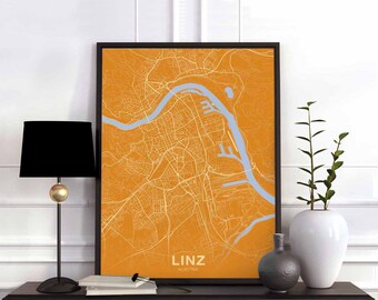LINZ Austria map poster color Hometown City Print Modern Home Decor Office Decoration Wall Art Dorm Bedroom Gift