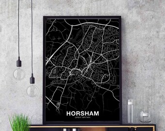HORSHAM Great Britain UK map poster Hometown City Print Modern Home Decor Office Decoration Wall Art Dorm Bedroom Gift