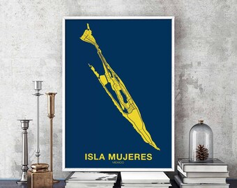 ISLA MUJERES Mexico map poster color Hometown City Print Modern Home Decor Office Decoration Wall Art Dorm Bedroom Gift art