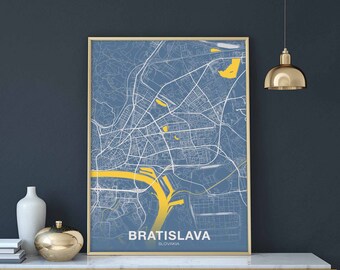 BRATISLAVA Slovakia map poster color Hometown City Print Modern Home Decor Office Decoration Wall Art Dorm Bedroom Gift