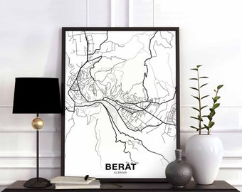 BERAT Albania map poster Hometown City Print Modern Home Decor Office Decoration Wall Art Dorm Bedroom Gift