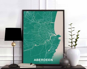 ABERDEEN Great Britain UK map poster color Hometown City Print Modern Home Decor Office Decoration Wall Art Dorm Bedroom Gift