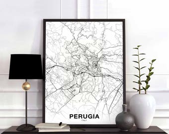 PERUGIA Italy map poster Hometown City Print Modern Home Decor Office Decoration Wall Art Dorm Bedroom Gift
