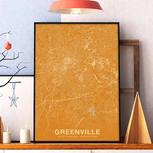 Póster de GREENVILLE, Carolina del Sur, SC, EE. UU., ciudad natal, impresión, decoración moderna para el hogar, decoración de la oficina, arte de pared, dormitorio, regalo