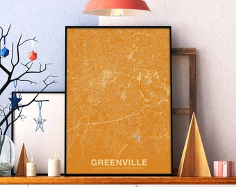 GREENVILLE South Carolina SC USA poster color Hometown City Print Modern Home Decor Office Decoration Wall Art Dorm Bedroom Gift