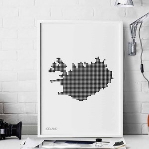 ISLÂNDIA pontos mínimos retro mapa pôster preto branco decoração de parede design moderno suíço escandinavo nórdico inauguração de casa viagem