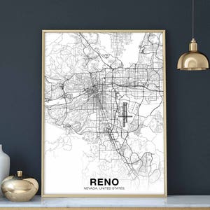 RENO Nevada NY USA Karte Poster schwarz weiß Hometown City Print Moderne Wohnkultur Büro Dekoration Wand Kunst Wohnheim Schlafzimmer Geschenk