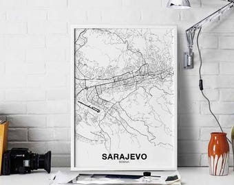 SARAJEVO Bosnia map poster Hometown City Print Modern Home Decor Office Decoration Wall Art Dorm Bedroom Gift