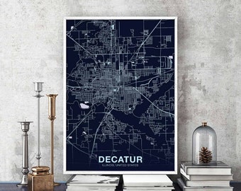 DECATUR Illinois IIL USA poster color Hometown City Print Modern Home Decor Office Decoration Wall Art Dorm Bedroom Gift