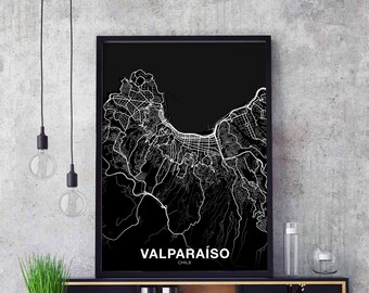 VALPARAISO Chile map poster black white Hometown City Print Modern Home Decor Office Decoration Wall Art Dorm Bedroom Gift