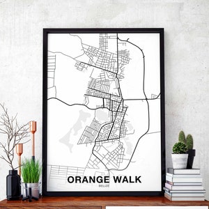 ORANGE WALK Belize map poster Hometown City Print Modern Home Decor Office Decoration Wall Art Dorm Bedroom Gift