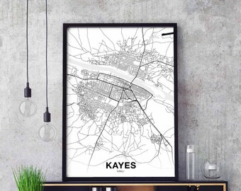 KAYES Mali map poster black white Hometown City Print Modern Home Decor Office Decoration Wall Art Dorm Bedroom Gift