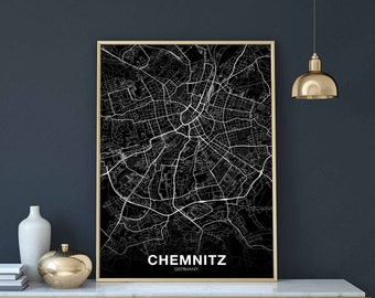 CHEMNITZ Germany map poster black white Hometown City Print Modern Home Decor Office Decoration Wall Art Dorm Bedroom Gift