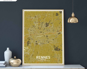 RENNES France map poster black white Hometown City Print Modern Home Decor Office Decoration Wall Art Dorm Bedroom Gift