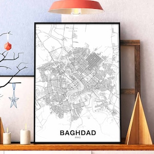 BAGDAD irak carte affiche noir blanc ville natale ville impression moderne décor à la maison bureau décoration mur art dortoir chambre cadeau