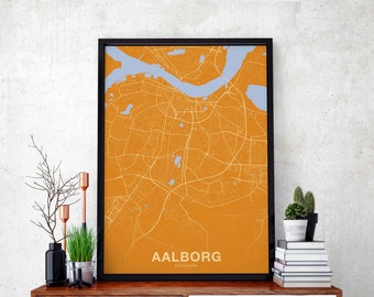 AALBORG Denmark map poster color Hometown City Print Modern Home Decor Office Decoration Wall Art Dorm Bedroom Gift