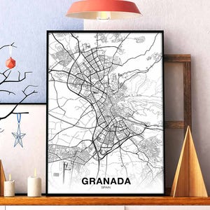 GRENADE, espagne, carte, affiche, ville natale, ville, impression, moderne, décoration intérieure, bureau, décoration, mur, art, dortoir, chambre, cadeau