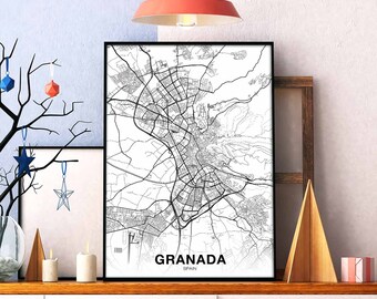 GRANADA Spain map poster Hometown City Print Modern Home Decor Office Decoration Wall Art Dorm Bedroom Gift