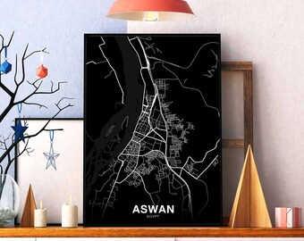 ASWAN Egypt map poster black white Hometown City Print Modern Home Decor Office Decoration Wall Art Dorm Bedroom Gift