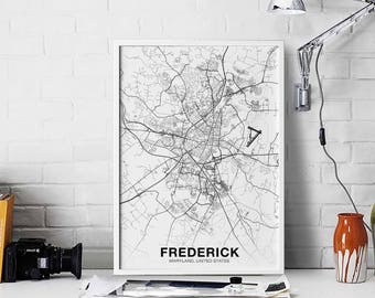FREDERICK Maryland MD USA map poster black white Hometown City Print Modern Home Decor Office Decoration Wall Art Dorm Bedroom Gift