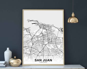 SAN JUAN Puerto Rico PR usa map poster black white Hometown City Print Modern Home Decor Office Decoration Wall Art Dorm Bedroom Gift