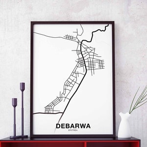 DEBARWA Erythrée carte affiche noir blanc ville natale ville impression moderne décoration maison bureau décoration mur art dortoir chambre cadeau cartographie
