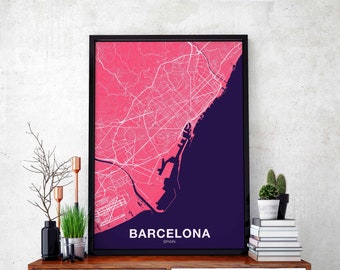 BARCELONA Spain map poster color Hometown City Print Modern Home Decor Office Decoration Wall Art Dorm Bedroom Gift