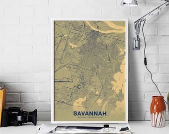 SAVANNAH Georgia GA US map poster color Hometown City Print Modern Home Decor Office Decoration Wall Art Dorm Bedroom Gift