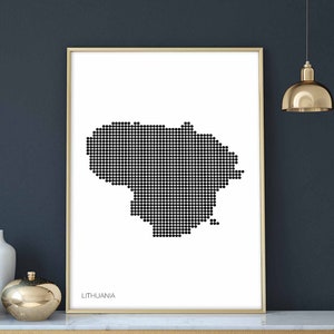 LITAUEN retro Landkarte mit Punkten schwarz weiss Wand Dekor Design modern schweizerisch skandinavisch Einweihungsparty