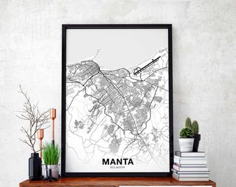 MANTA Ecuador map poster black white Hometown City Print Modern Home Decor Office Decoration Wall Art Dorm Bedroom Gift