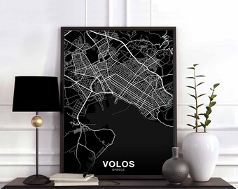 VOLOS  Greece map poster black white Hometown City Print Modern Home Decor Office Decoration Wall Art Dorm Bedroom Gift