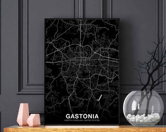 GASTONIA North Carolina NC USA map poster black white Hometown City Print Modern Home Decor Office Decoration Wall Art Dorm Bedroom Gift