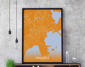 PHUKET Thailand map poster color Hometown City Print Modern Home Decor Office Decoration Wall Art Dorm Bedroom Gift