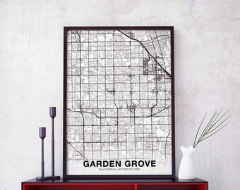 GARDEN GROVE California CA usa map poster black white Hometown City Print Modern Home Decor Office Decoration Wall Art Dorm Bedroom Gift